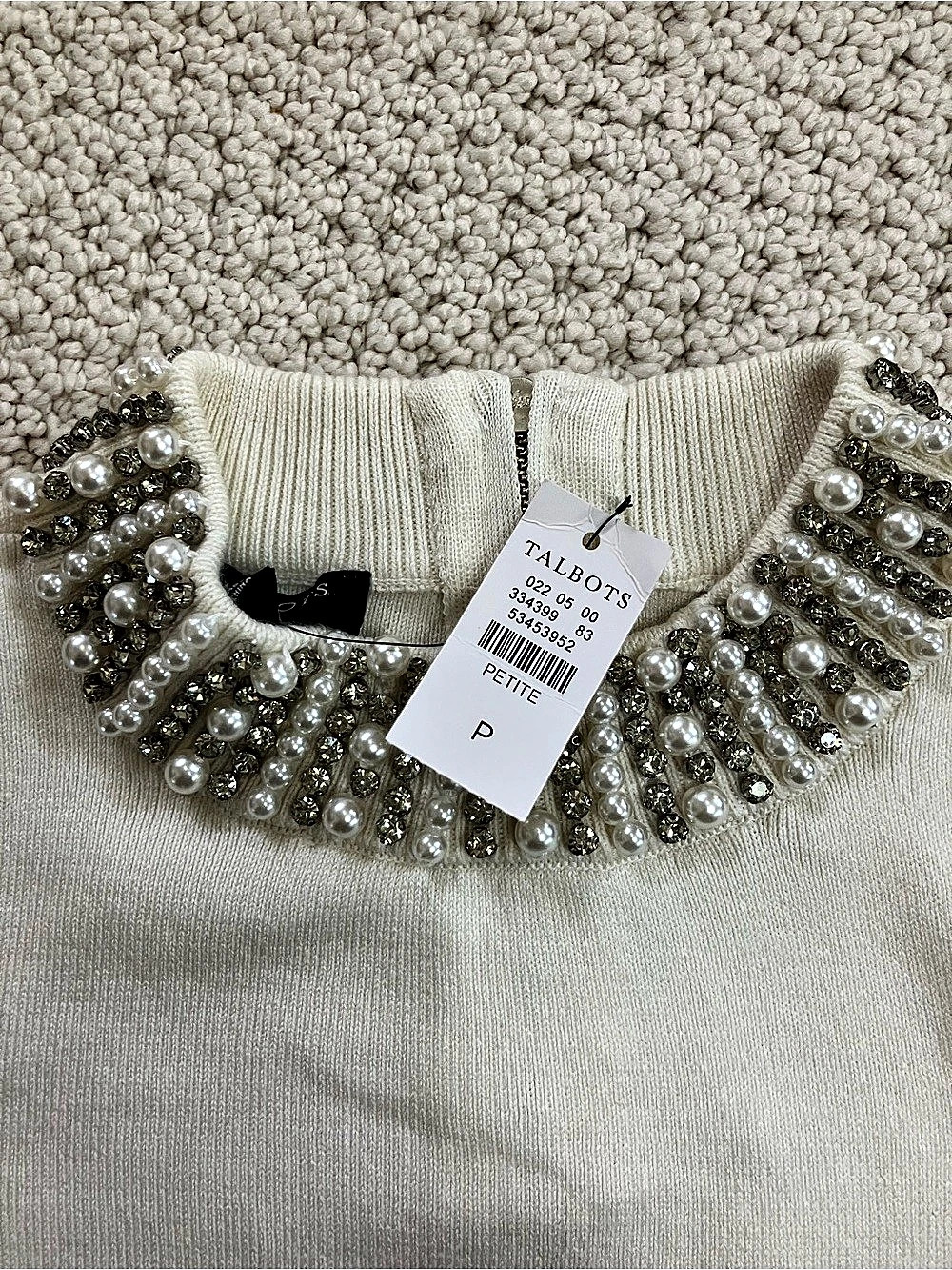 Talbots Pearl & Rhinestone Embellished Sweater Short Sleeve Sweater (nwt) - Picture 3 of 5